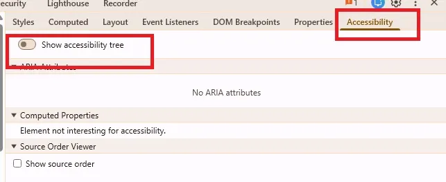 Screen shot show accessibility tree button